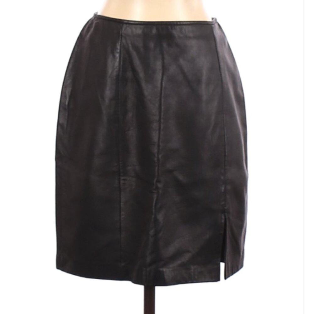 Gantos Black 100% Leather knee length Skirt Size 4